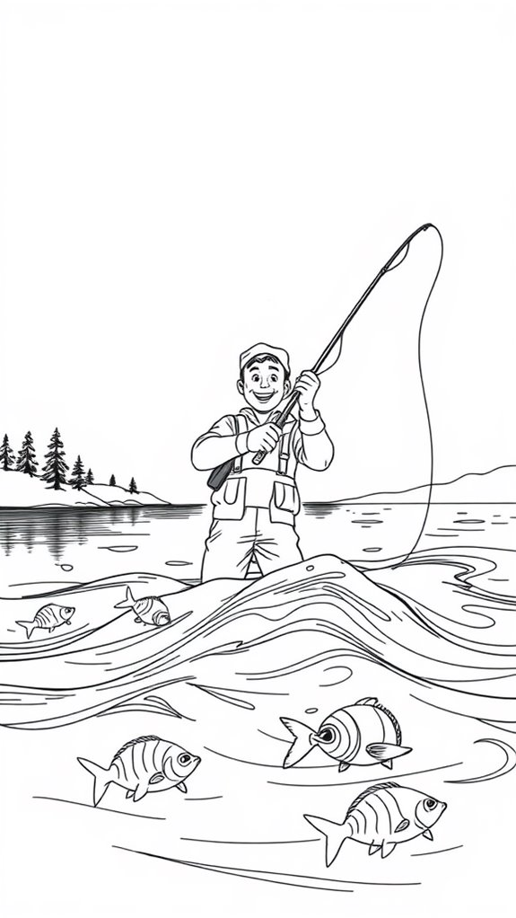 fisherman catching fish illustration