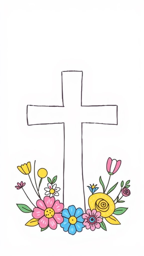 floral adorned cross drawing