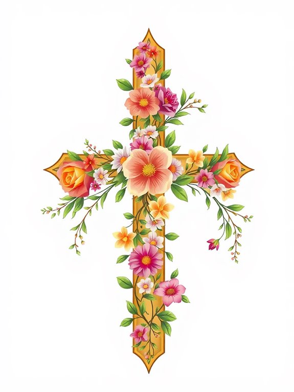 floral christian cross clipart