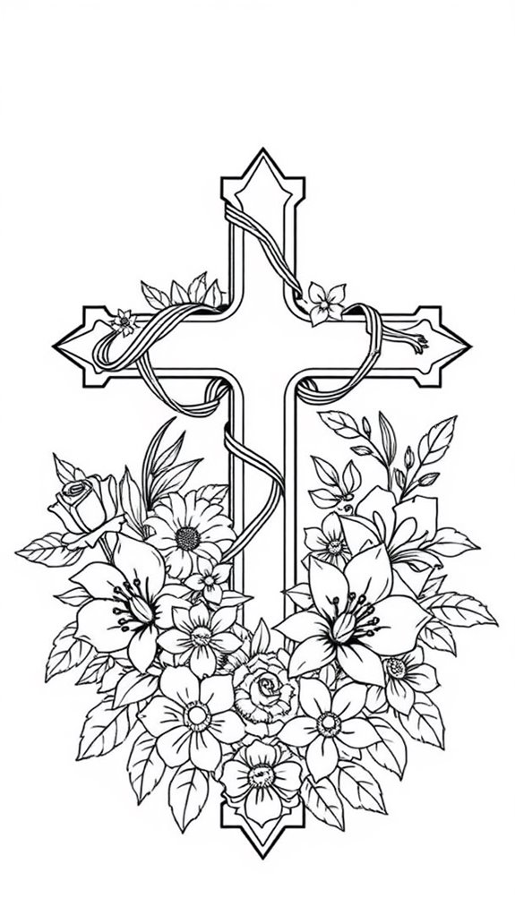 floral cross coloring page