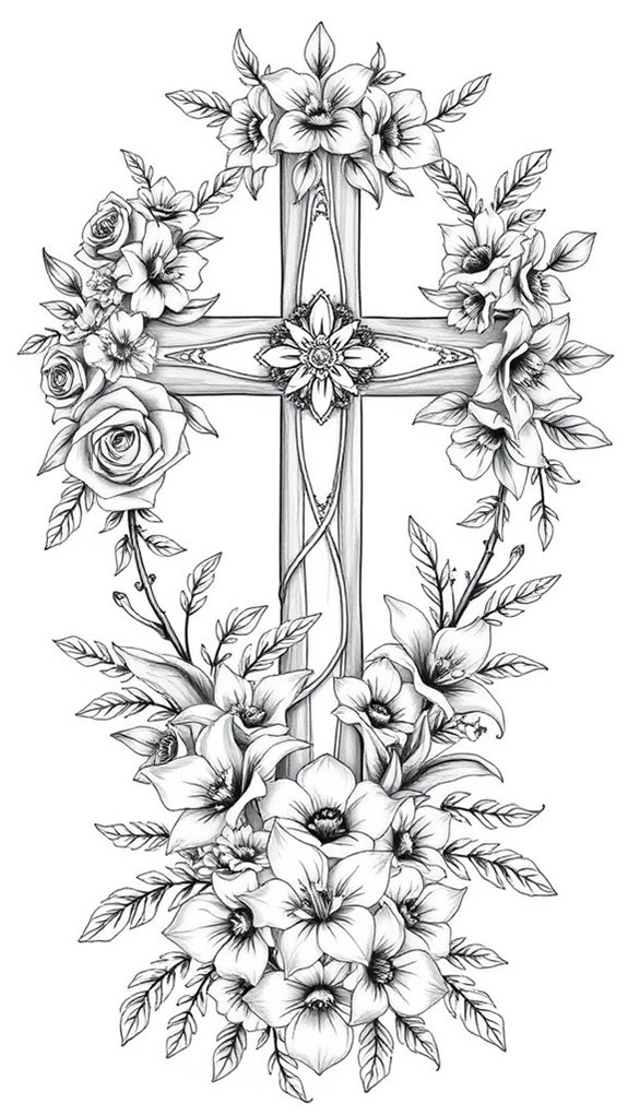 floral cross drawing design