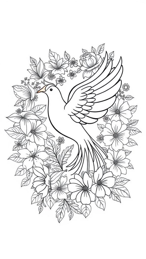 floral dove coloring page