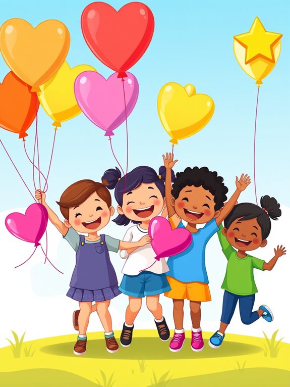 happy kids holding balloons