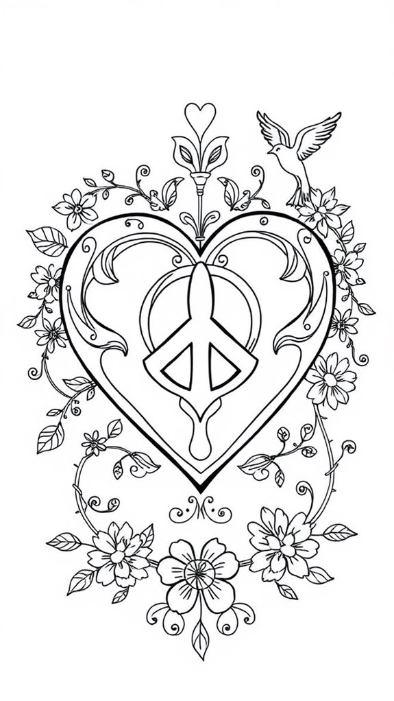 heart and peace coloring