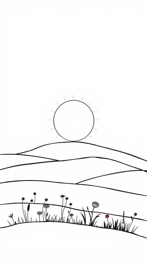 hilltop sunrise coloring page