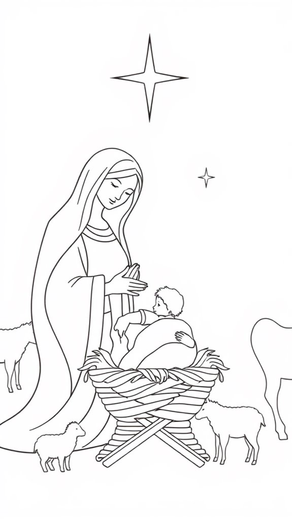 jesus birth monoline illustration