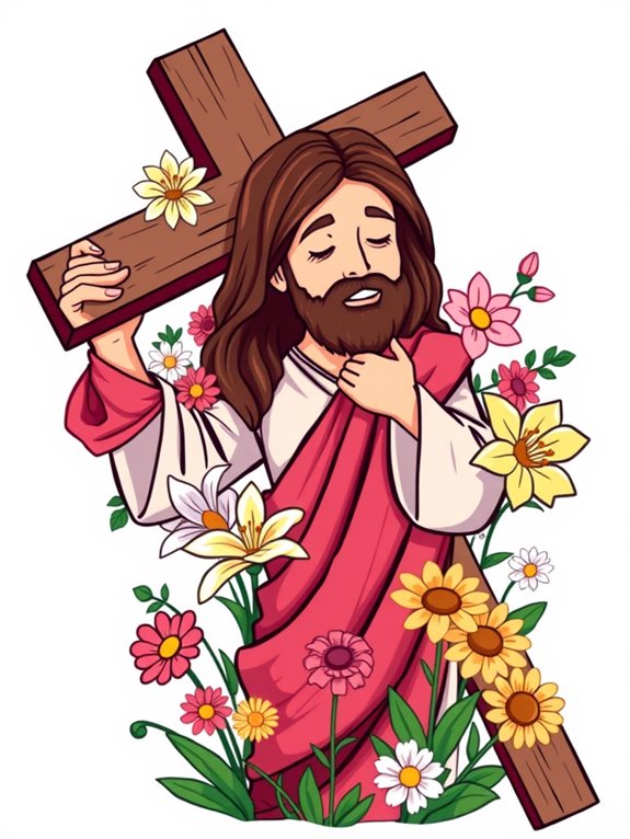 jesus cross flowers clipart