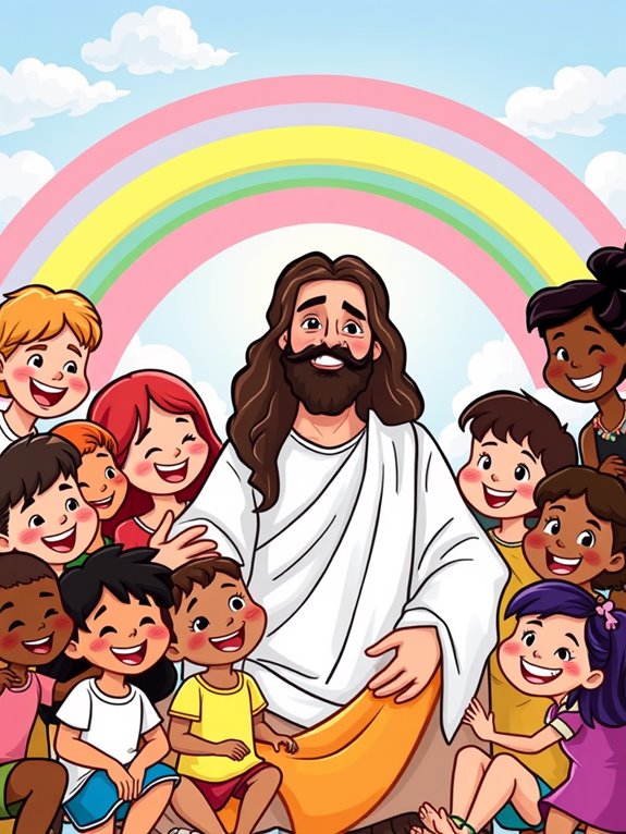 jesus with children rainbow