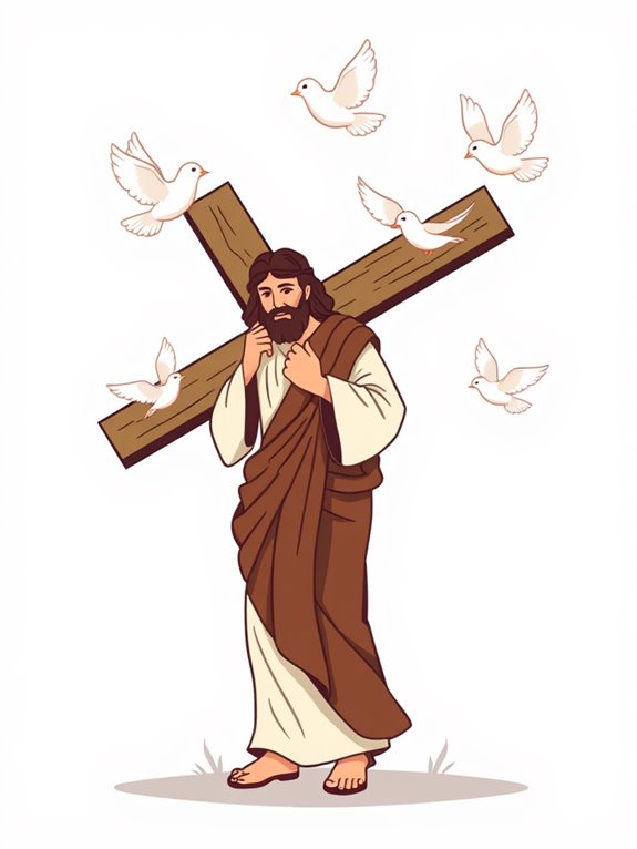 jesus with cross and doves