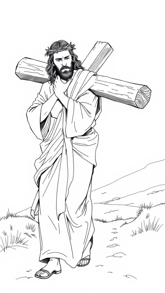 jesus with cross outline