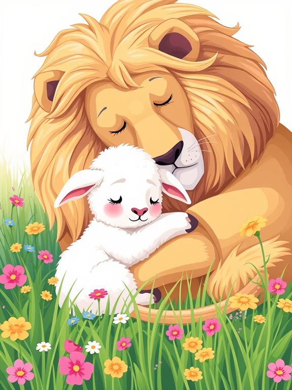 lamb cuddling with lion