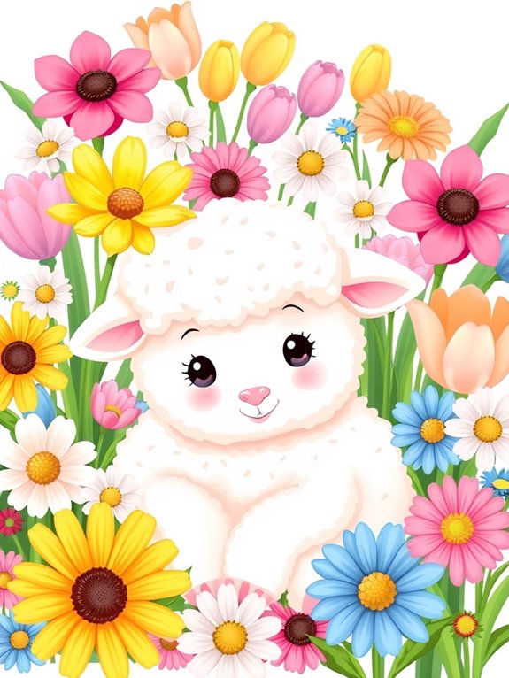 lamb surrounded by flowers