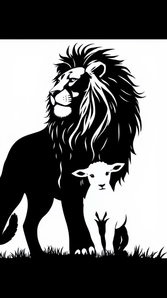 lion lamb black white