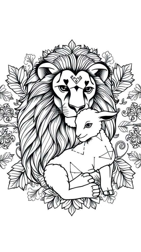 mandala lion lamb coloring page