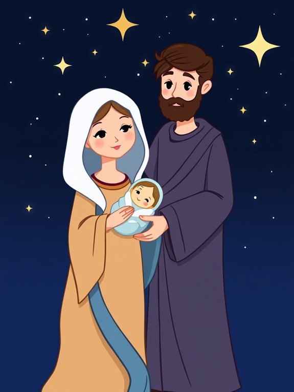 mary and joseph under stars