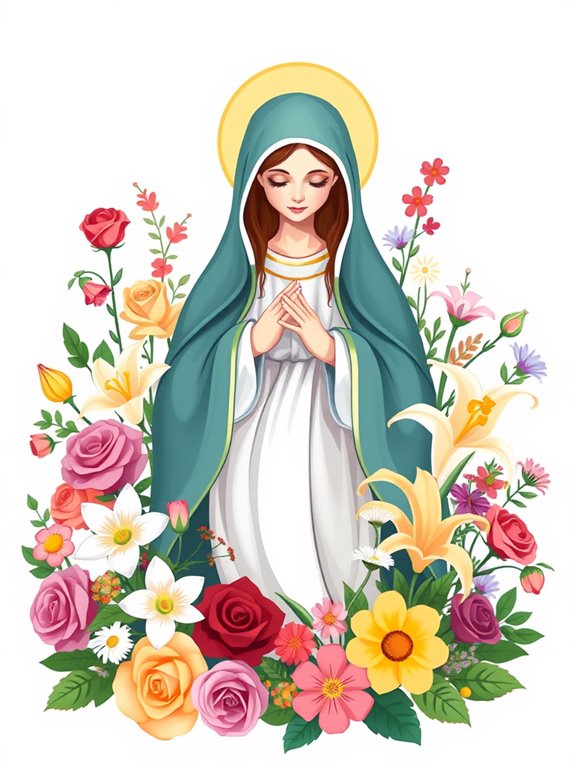 mary holding flowers clipart