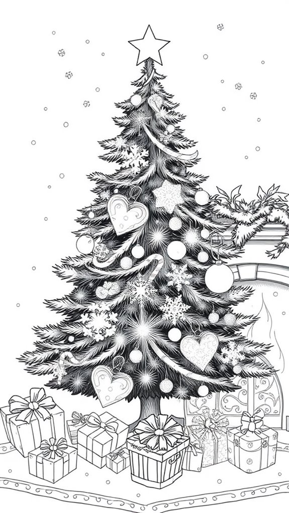 monochrome holiday tree illustration