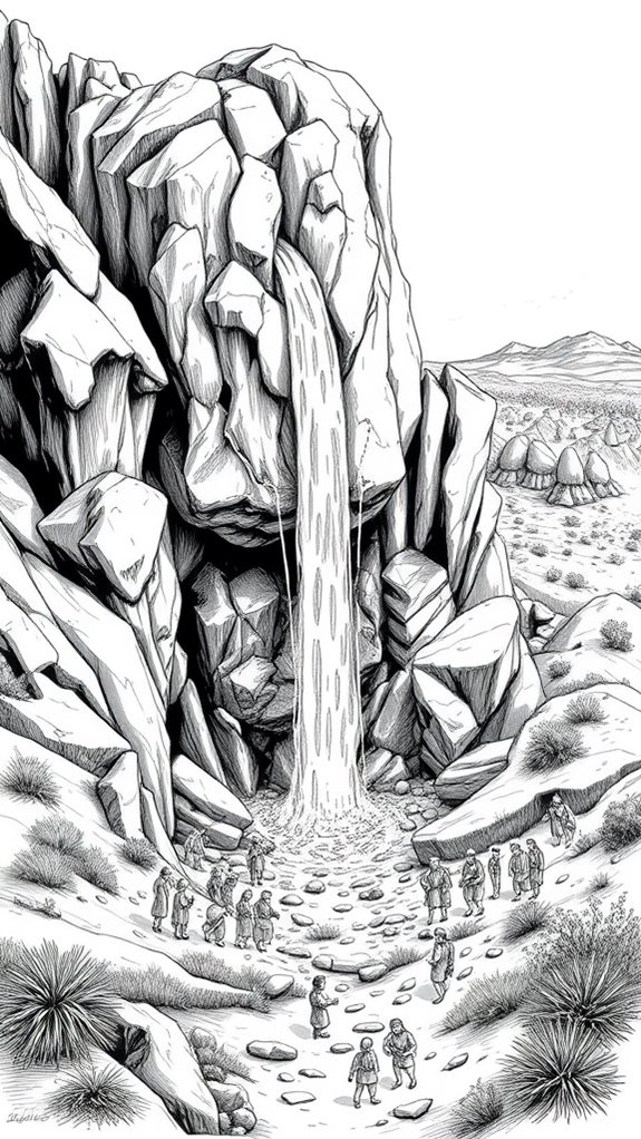 monochrome water rock illustration