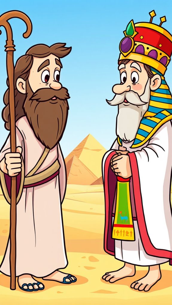 moses confronts cartoon pharaoh