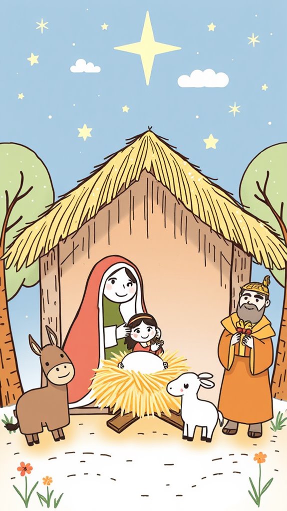 nativity scene doodle art