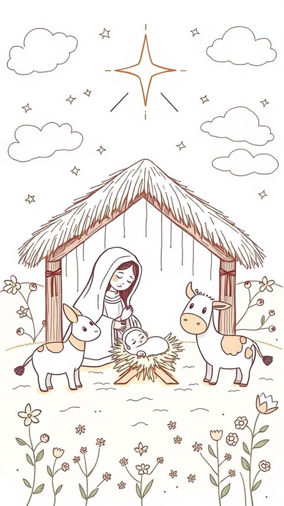 nativity scene doodle drawing