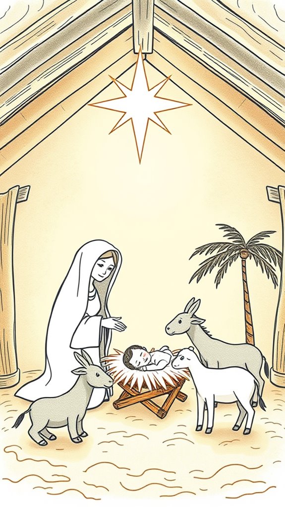 nativity scene drawing illustration