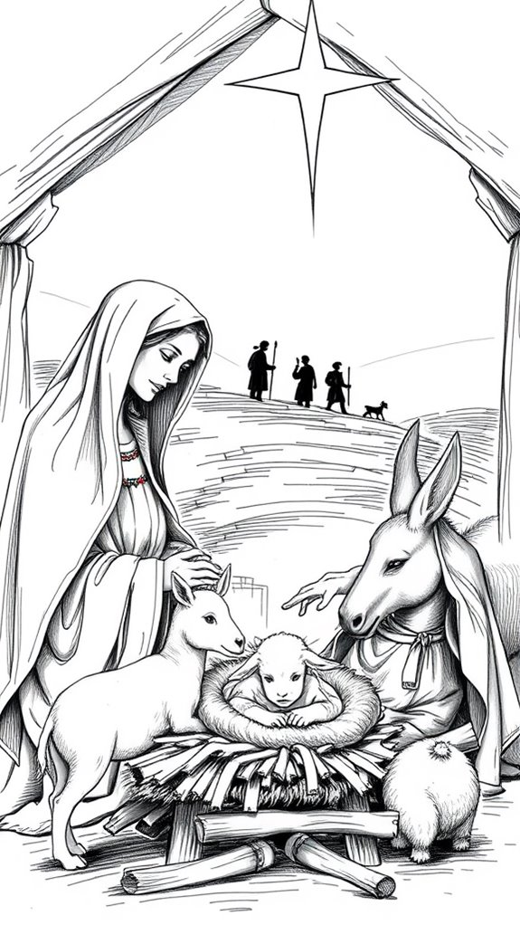 nativity scene drawing monochrome