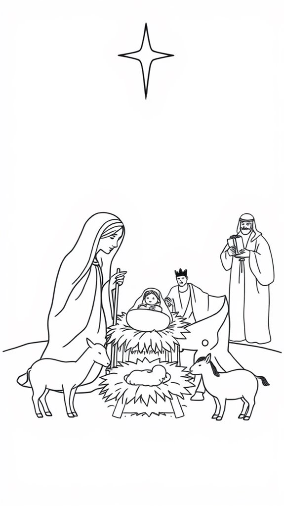 nativity scene line drawing