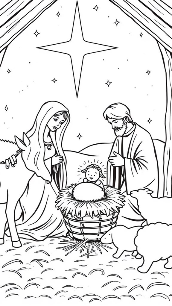 nativity scene line drawing