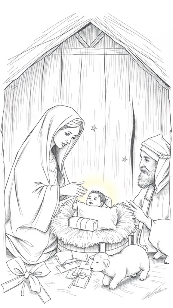 nativity scene sketch drawing