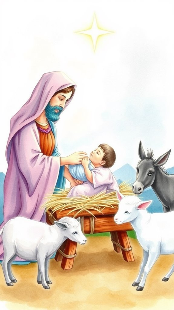 nativity scene watercolor illustration