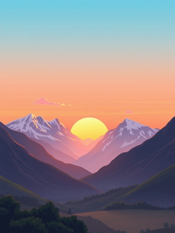 peaceful mountain sunrise clipart