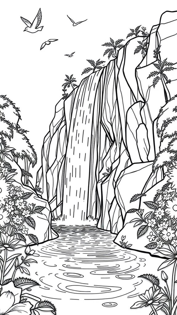 peaceful waterfall coloring page