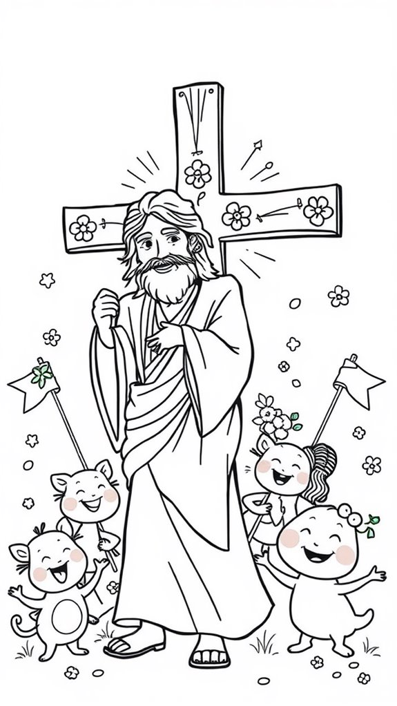 playful jesus cross coloring