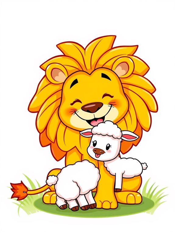 playful lion and lamb