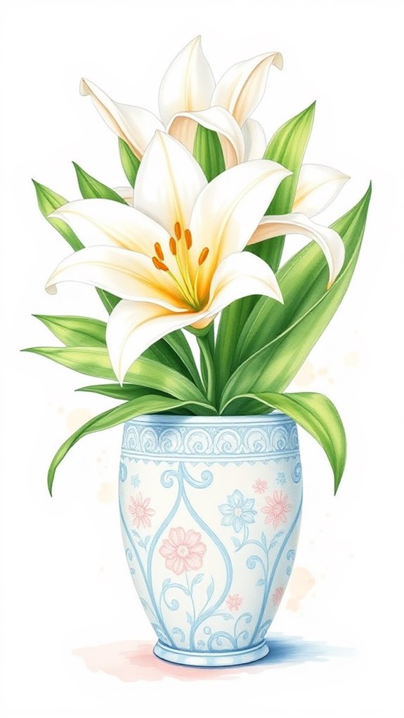 potted easter lily drawing