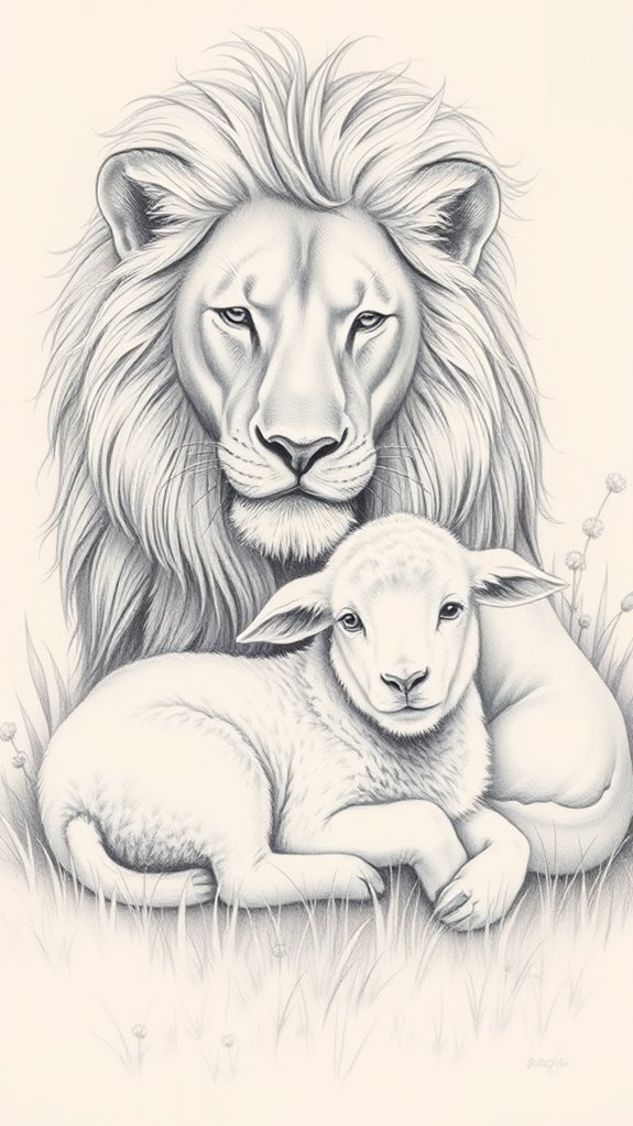 realistic lion and lamb