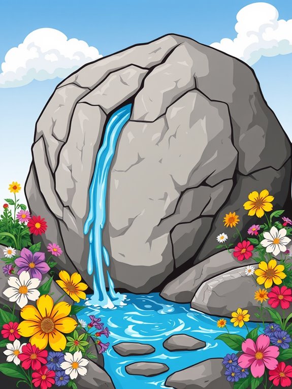 rock water with flowers