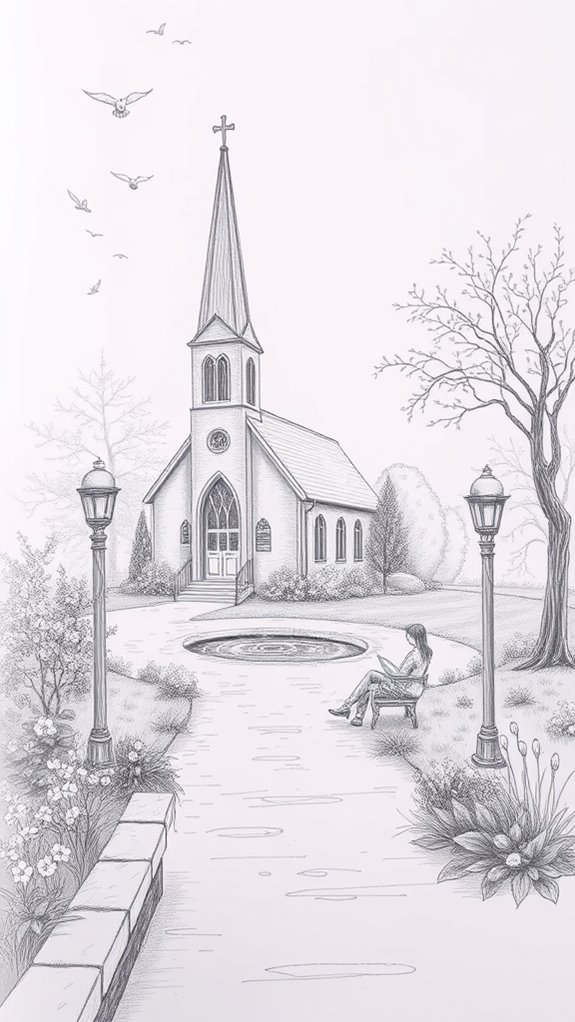 serene church landscape illustration