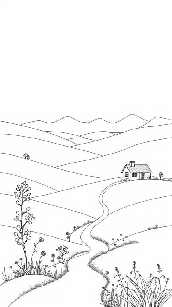 serene landscape line drawing