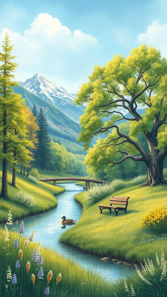 serene natural landscape drawing