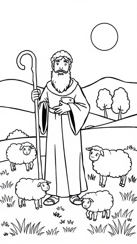 shepherd and sheep coloring page