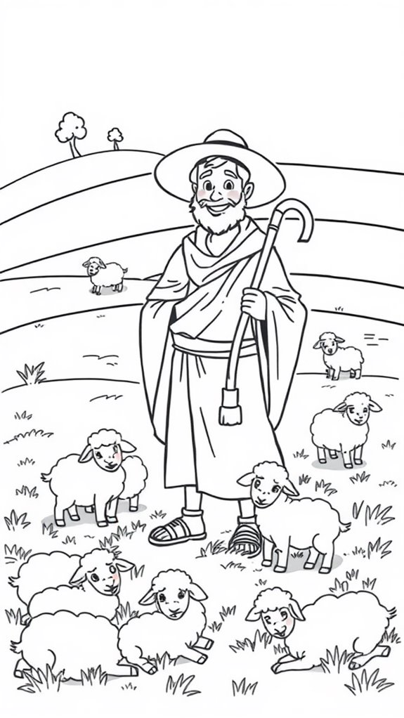 shepherd and sheep coloring page