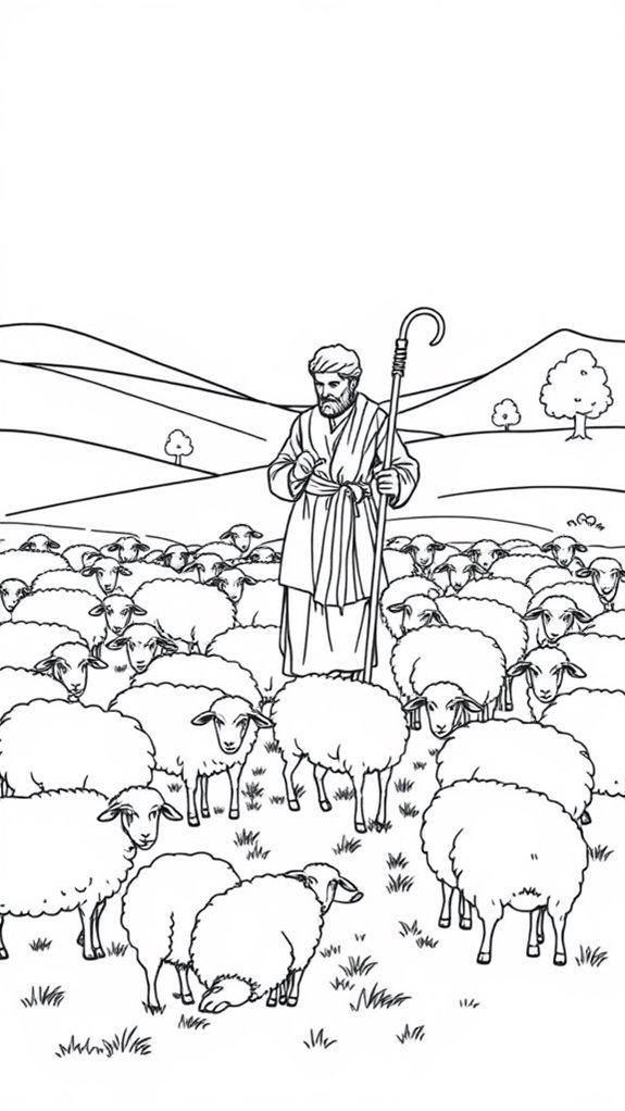 shepherd and sheep coloring page