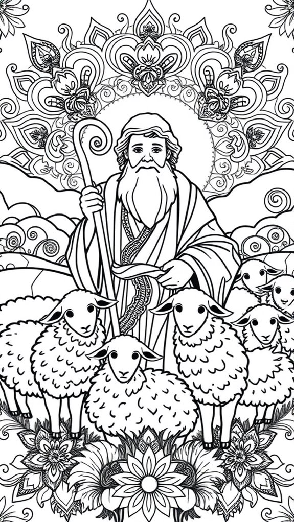 shepherd and sheep coloring page