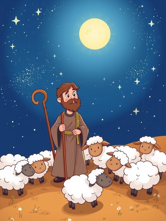 shepherd and sheep night sky