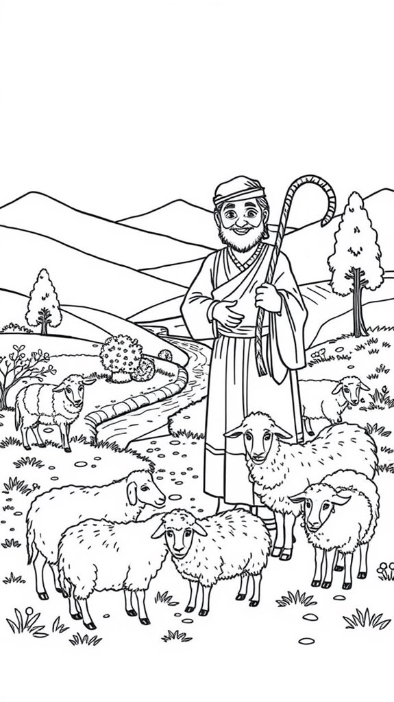 shepherd and sheep outdoors