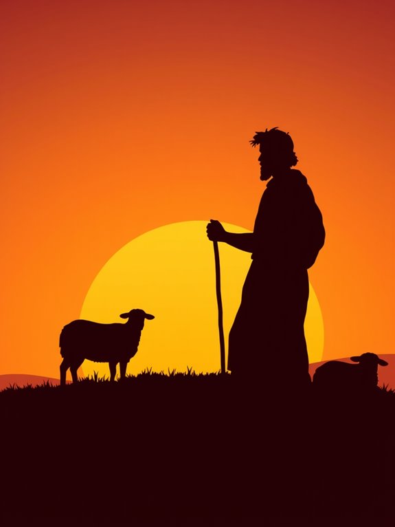 shepherd and sheep silhouette