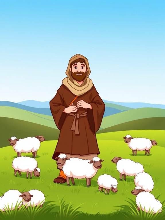 shepherd guiding sheep flock