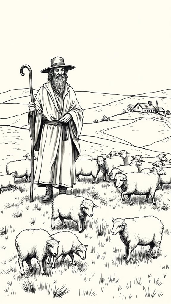 shepherd herding vintage sheep